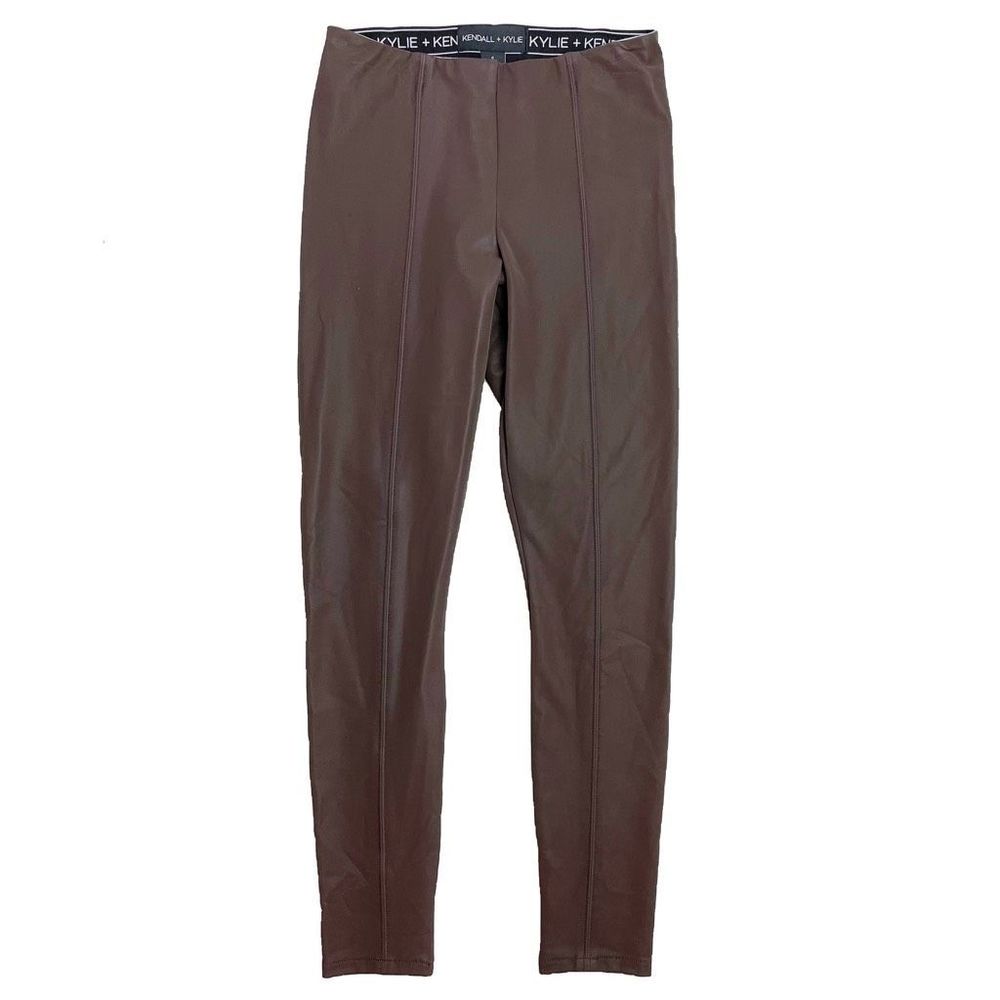 Kendall + Kylie Faux Leather Fleece Legging High Rise Tight Brown S